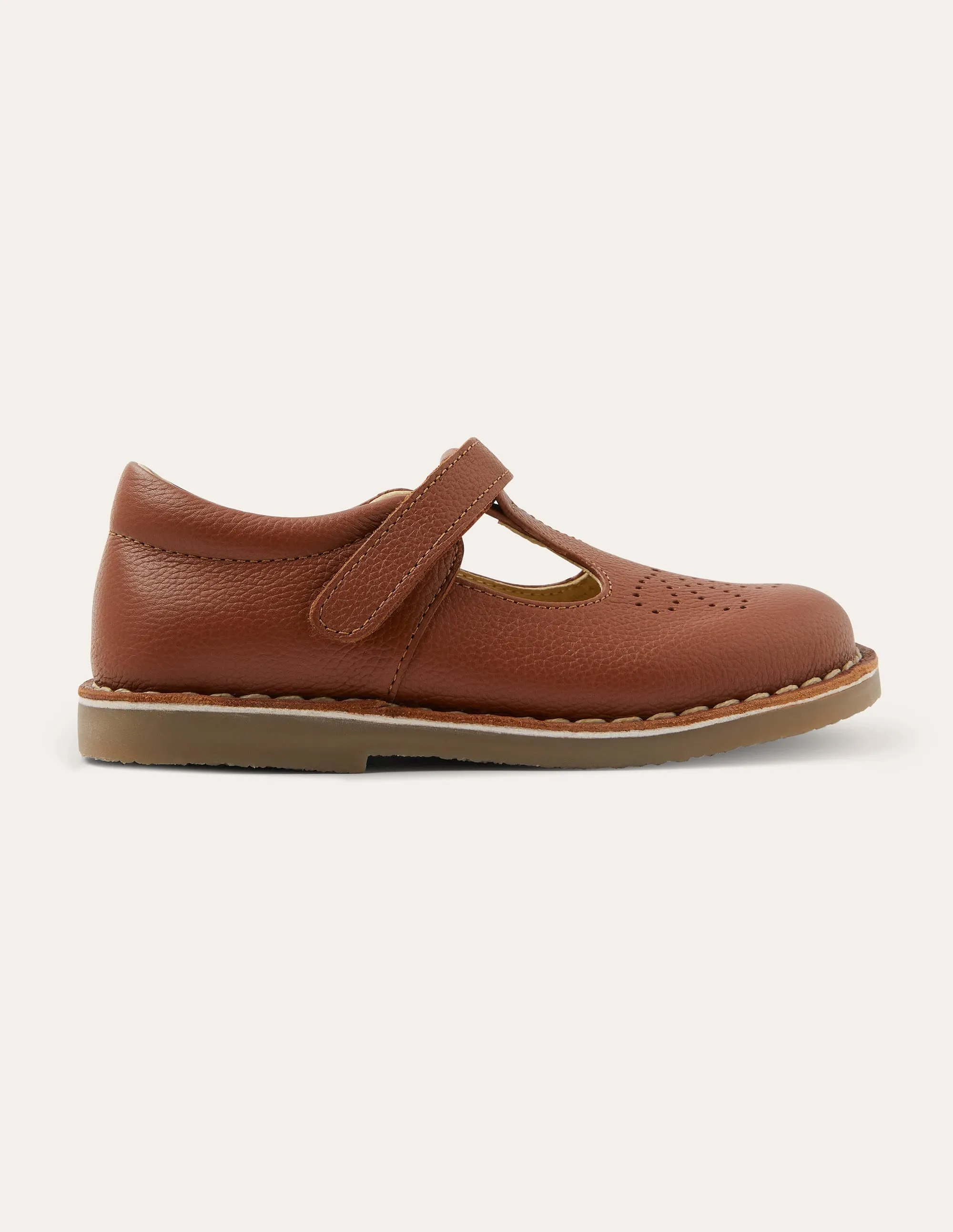 Leather T-bar Flats-Tan