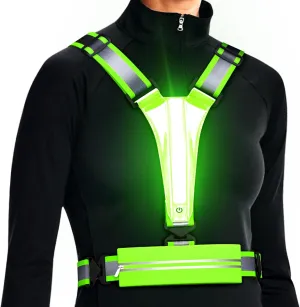 LED Reflective Vest Running Gear, USB Rechargeable Light Up Running Vest Chest Phone Holder for Runners Night Walking