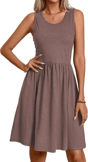 levaca Womens Summer Tank Dress Sleeveless Casual High Waist A-line Beach Sundress 2024