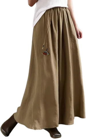 Linen A Line Midi Skirt for Women Casual Bohemian Style Summer Dress Loose Fit Lightweight Long Skirt Plus Size