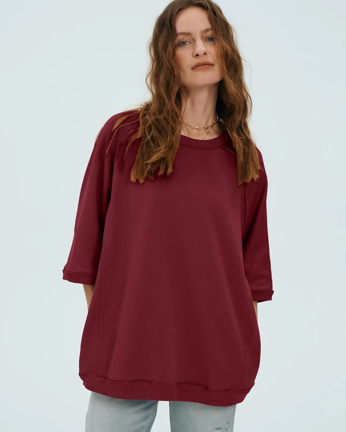 Locachy Women's Casual Crew Neck Sweatshirt Oversized 3/4 Sleeve Pullover Tops 2025 Fashion