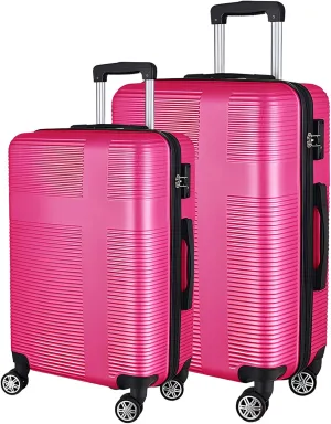 Luggage Sets 2 Piece,Large Suitcase 24 and 28 Inch,Hardshell Checked Luggage Sets with Spinner Wheels,Luggage Sets Clearance 24/28,Rose Red