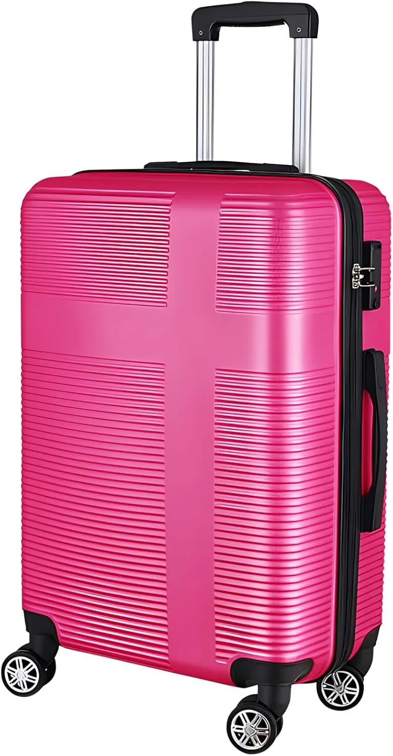 Luggage Sets 2 Piece,Large Suitcase 24 and 28 Inch,Hardshell Checked Luggage Sets with Spinner Wheels,Luggage Sets Clearance 24/28,Rose Red