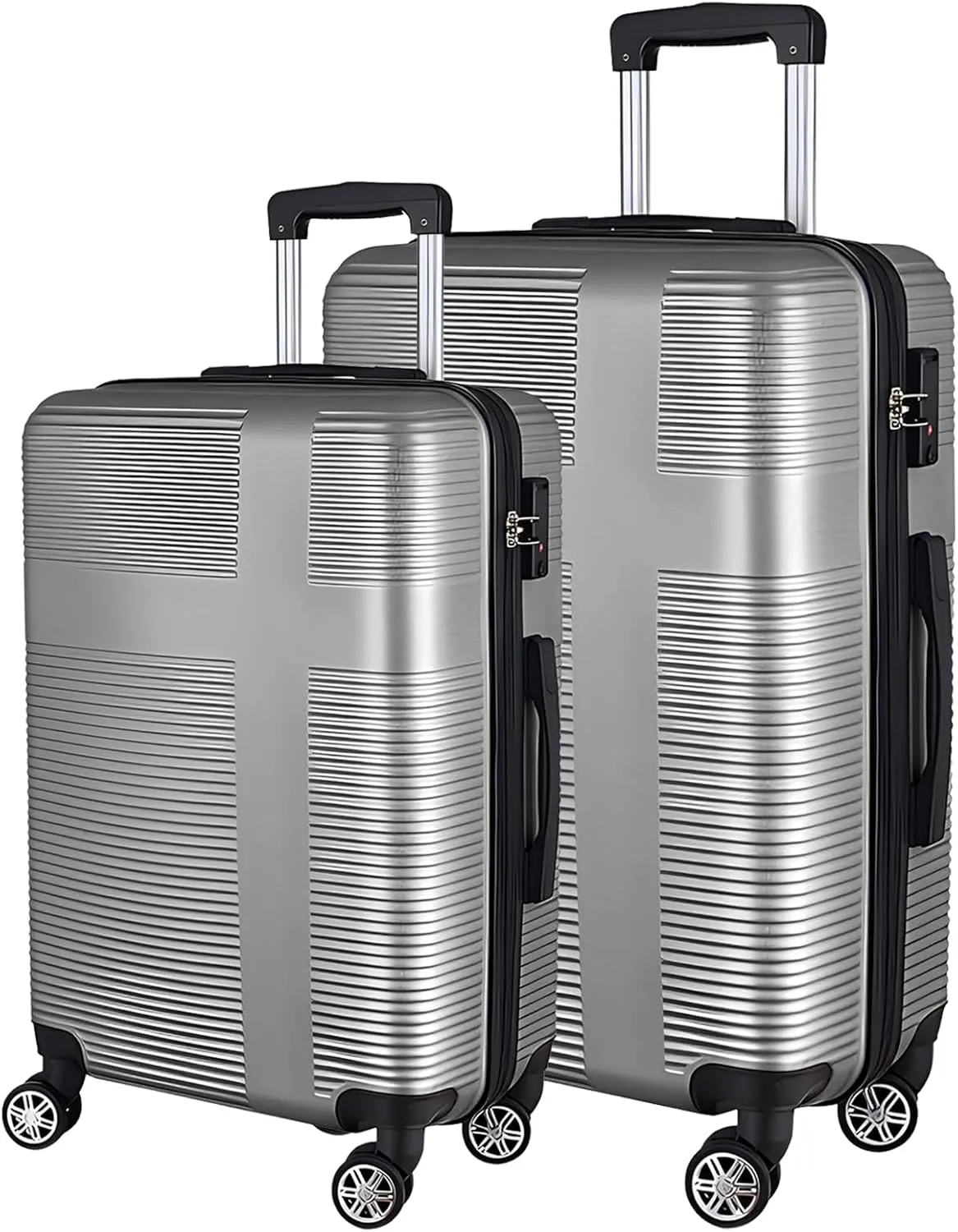 Luggage Sets 2 Piece,Large Suitcase 24 and 28 Inch,Hardshell Checked Luggage Sets with Spinner Wheels,Luggage Sets Clearance 24/28,Silver Grey