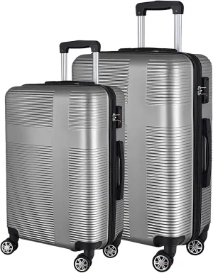 Luggage Sets 2 Piece,Large Suitcase 24 and 28 Inch,Hardshell Checked Luggage Sets with Spinner Wheels,Luggage Sets Clearance 24/28,Silver Grey