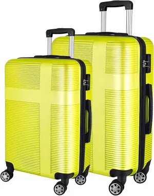 Luggage Sets 2 Piece,Large Suitcase 24 and 28 Inch,Hardshell Checked Luggage Sets with Spinner Wheels,Luggage Sets Clearance 24/28,Yellow