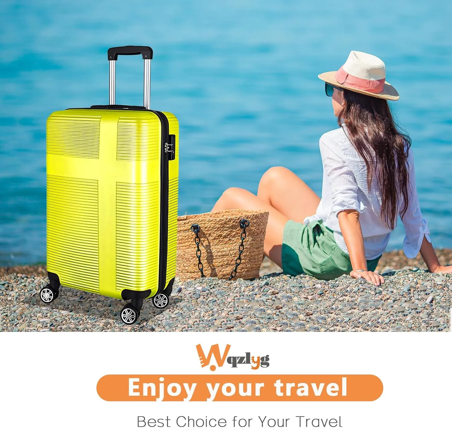 Luggage Sets 2 Piece,Large Suitcase 24 and 28 Inch,Hardshell Checked Luggage Sets with Spinner Wheels,Luggage Sets Clearance 24/28,Yellow