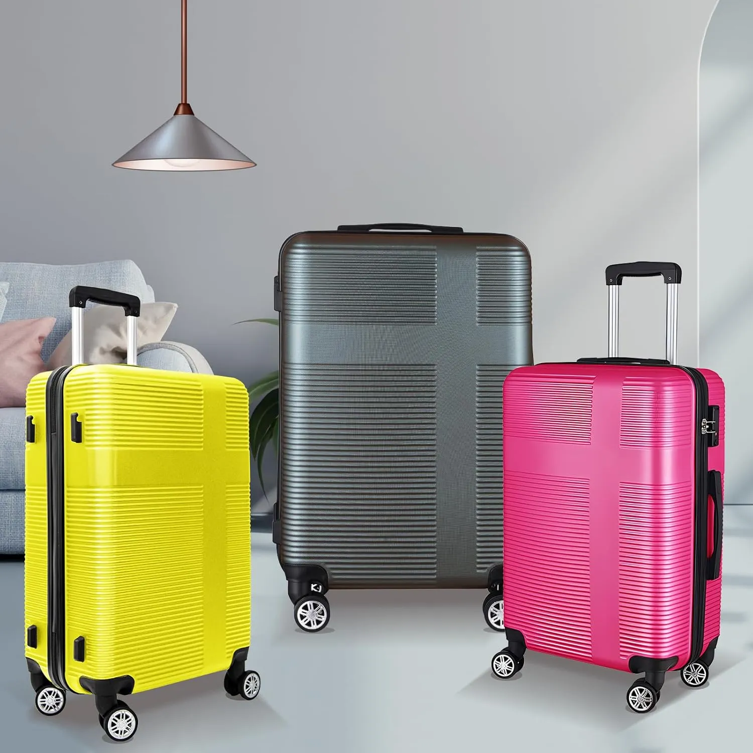 Luggage Sets 2 Piece,Large Suitcase 24 and 28 Inch,Hardshell Checked Luggage Sets with Spinner Wheels,Luggage Sets Clearance 24/28,Yellow