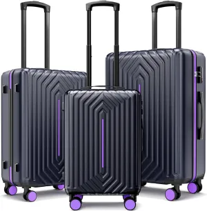 Luggage Sets 3 Piece Hardside Suitcase with Double Spinner Wheels Durable Lightweight Shell with Tsa Lock (20/24/28in) Purple With Dark Blue