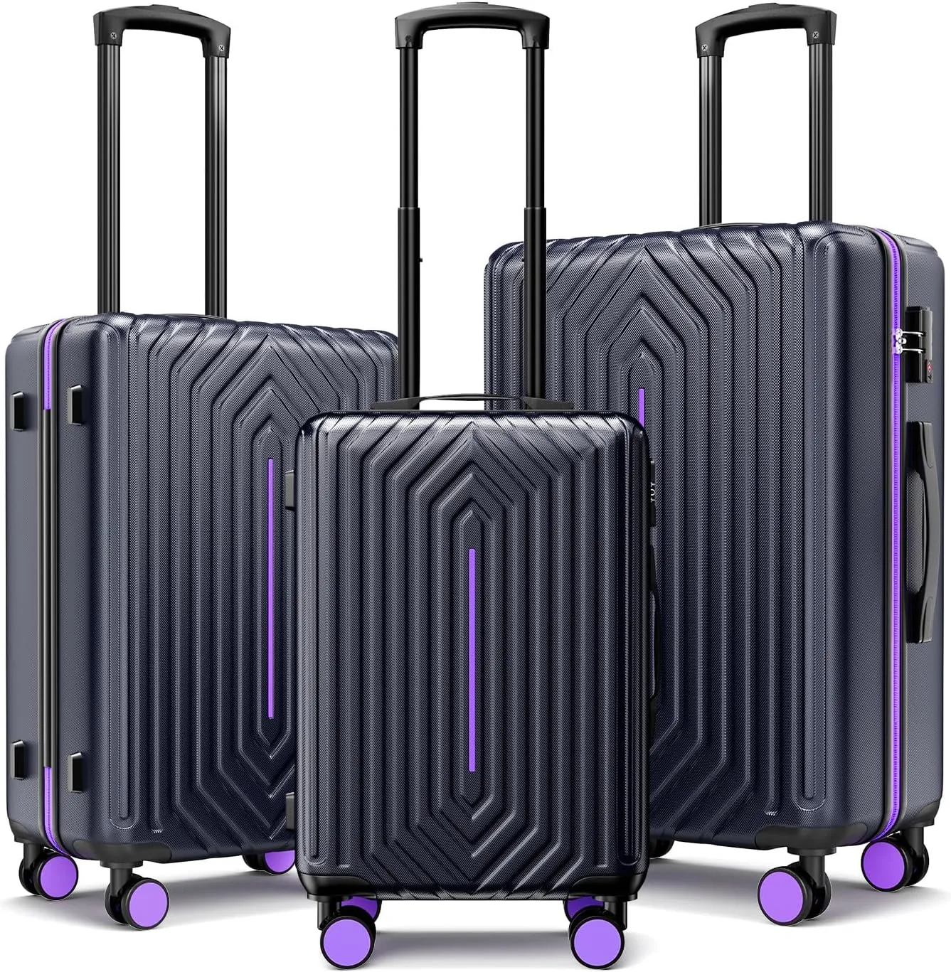 Luggage Sets 3 Piece Hardside Suitcase with Double Spinner Wheels Durable Lightweight Shell with Tsa Lock (20/24/28in) Purple With Dark Blue