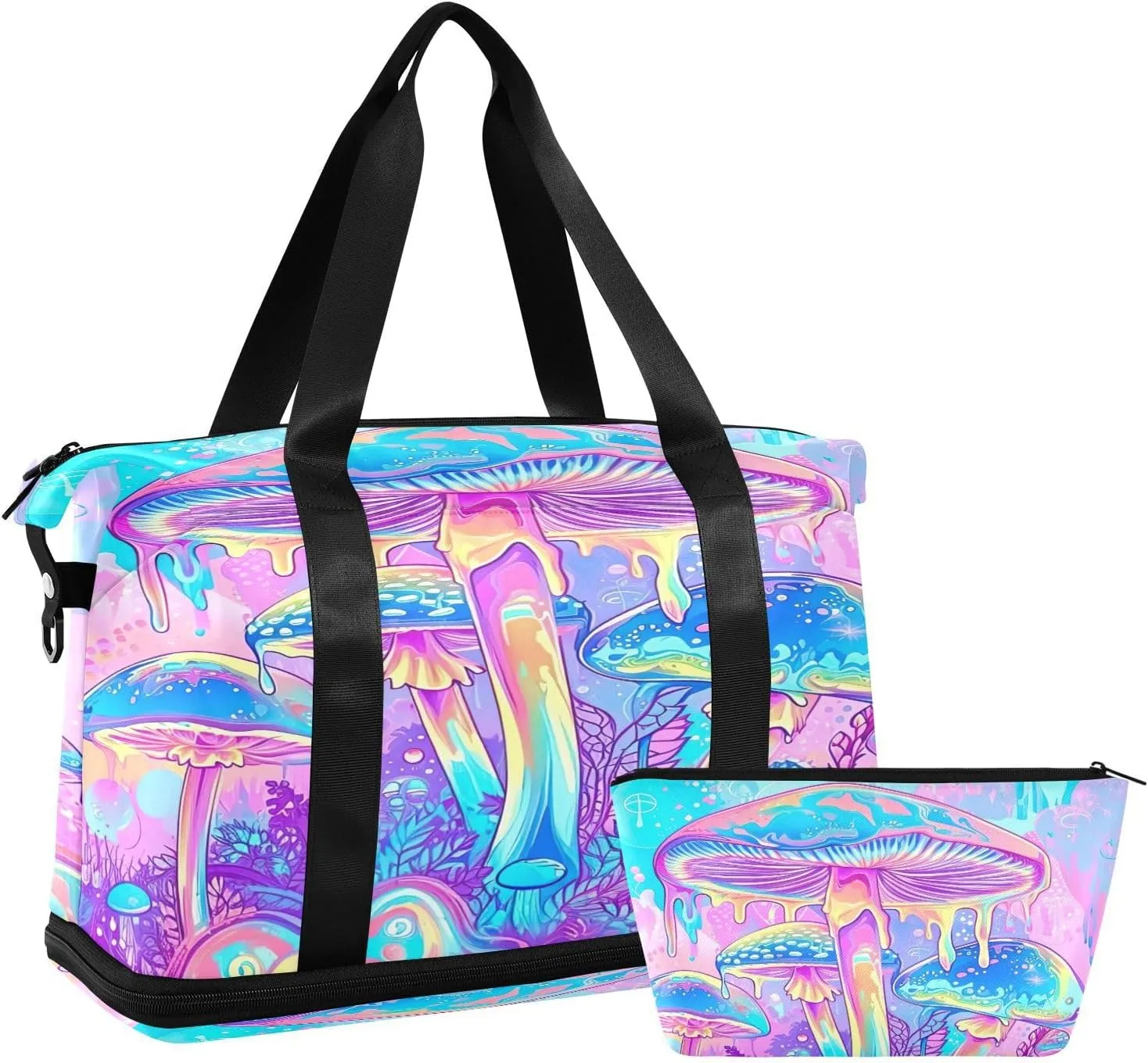 Magic Mushroom Sports Gym Bag with Waterproof Dry Wet Pocket, Travel Duffel Bag for Women MenWorkout Bag Fits Yoga, Swimming