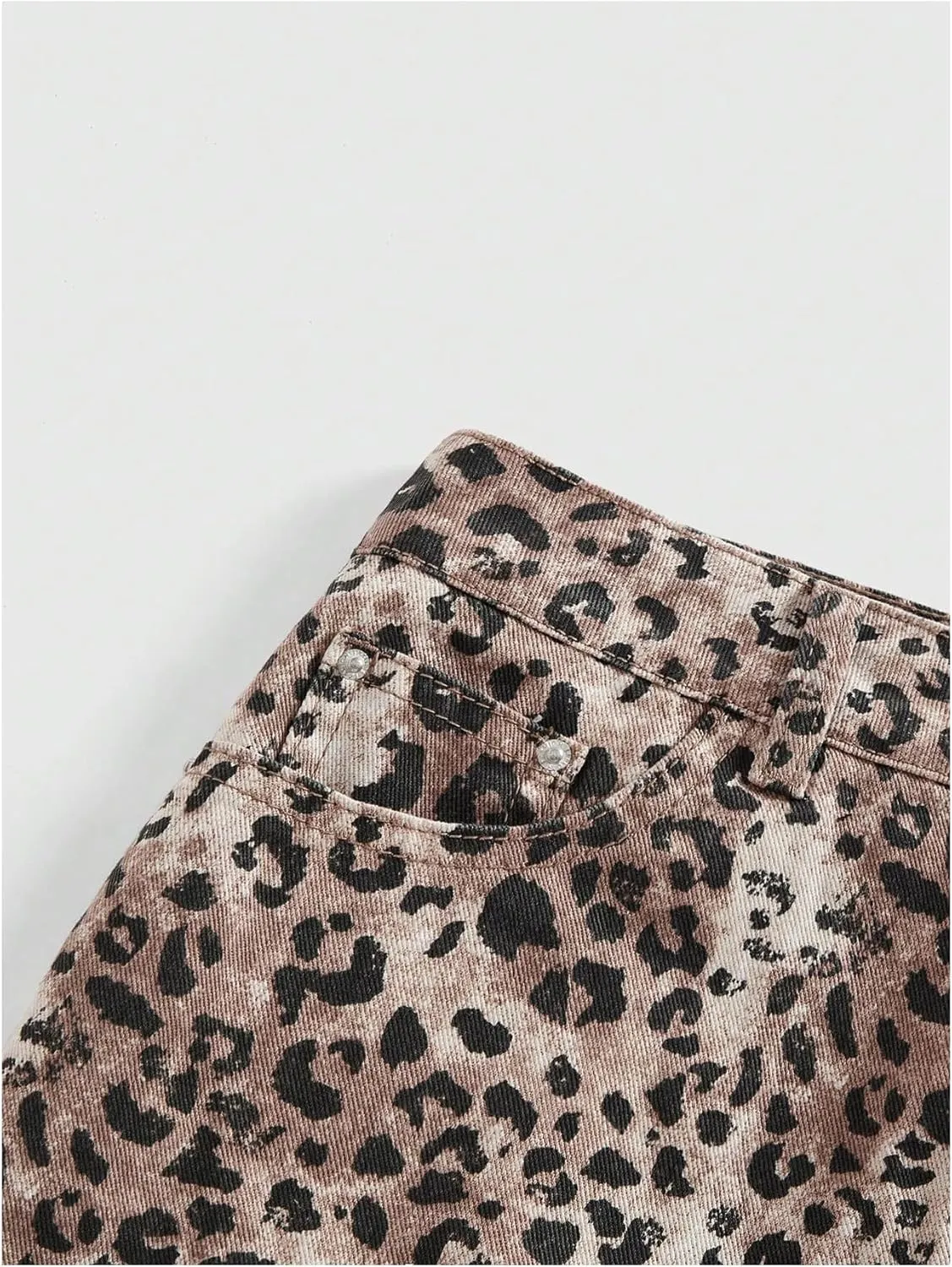 MakeMeChic Women's Cheetah Print Denim Cargo Skirt Chain Raw Trim Y2k Mini Skirts