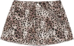 MakeMeChic Women's Cheetah Print Denim Cargo Skirt Chain Raw Trim Y2k Mini Skirts