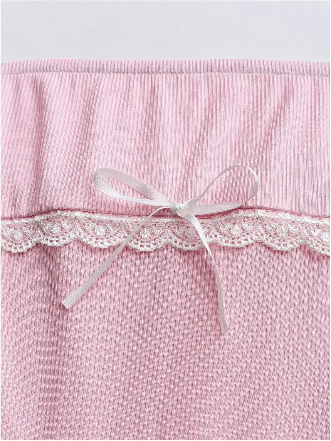 MakeMeChic Women's Lace Trim Bandeau Mini Dress Bow Knot Ruffle Tiered A Line Dresses