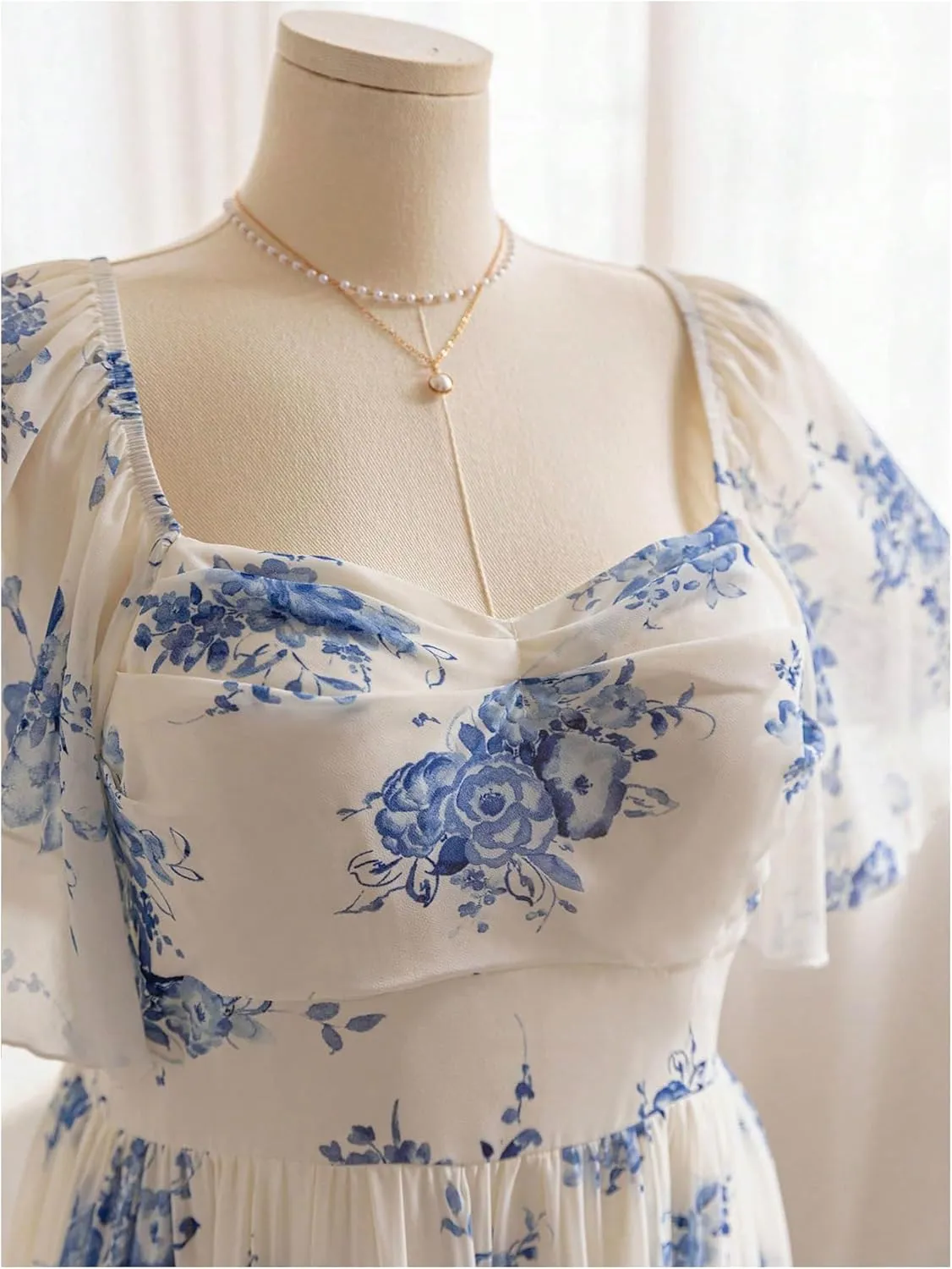 MakeMeChic Women's Plus Size Dress Floral Square Neck Short Sleeve A Line Shirred Boho Maxi Dresses