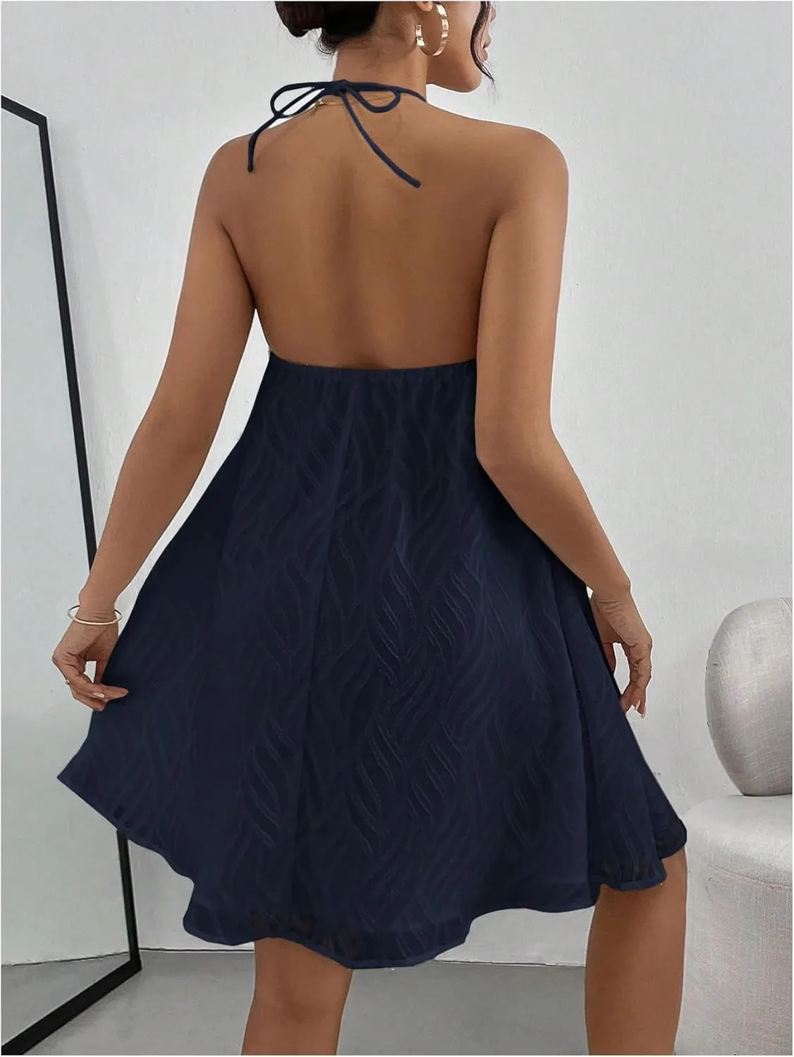 MakeMeChic Women's Summer Mini Dress Sleeveless Tie Back Halter Flowy Short Dress