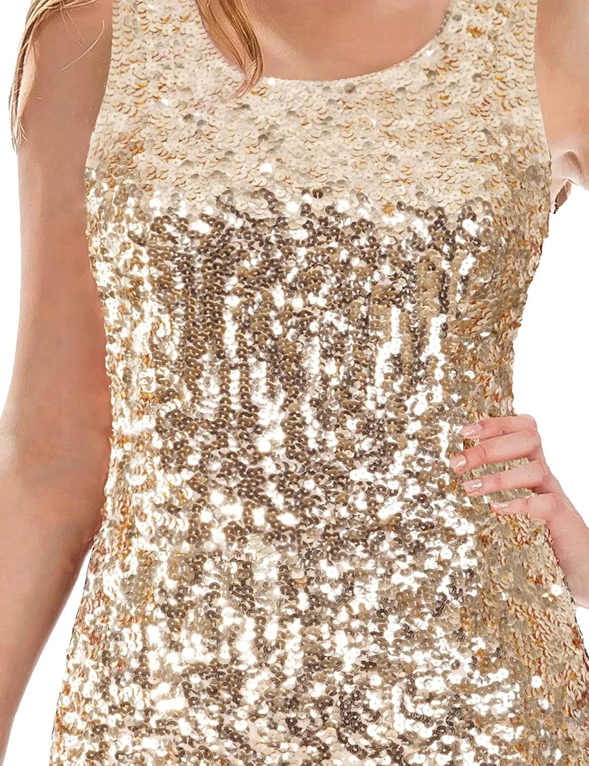 MANER Women's Sequin Tops Sleeveless Glitter Gradient Tank Club Party Vest XS-3XL