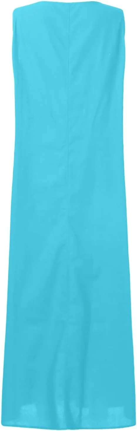 Maxi Dress for Women,2023 Spring Summer Cotton Linen Boho Casual Fashion Sleeveless Dress for Holiday