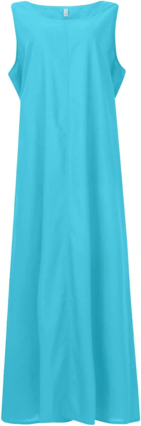 Maxi Dress for Women,2023 Spring Summer Cotton Linen Boho Casual Fashion Sleeveless Dress for Holiday