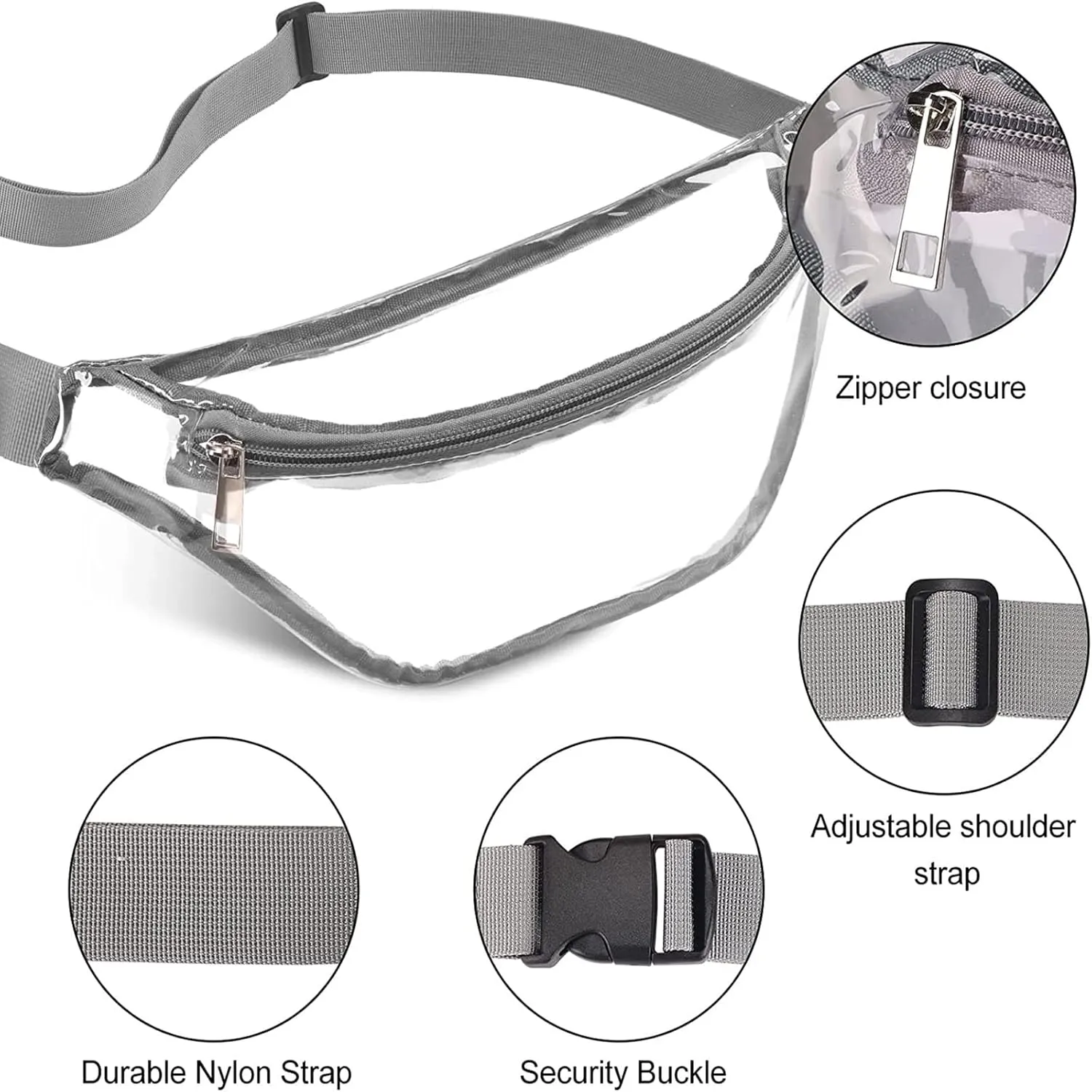 Men Shoulder Bags Waist Bag Clear Fanny Pack Women Small Clear Waist Bags Cute Waist Pack With (Grey, One Size)