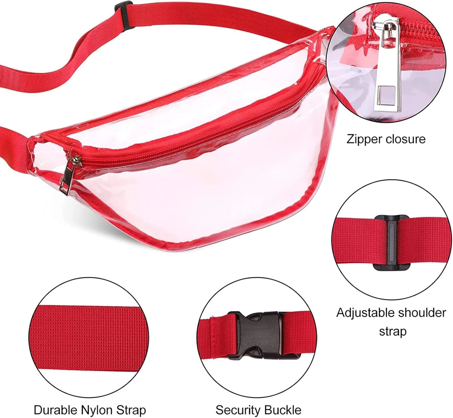 Men Shoulder Bags Waist Bag Clear Fanny Pack Women Small Clear Waist Bags Cute Waist Pack With (Red, One Size)