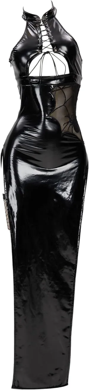 MEOWCOS Women's Bodycon Dress Gothic Hollow Chest Slit Party Dress Cute Cocktail Maxi Dress