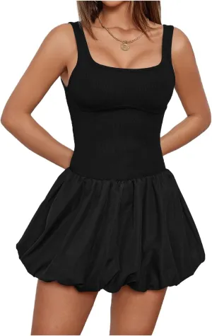 Milumia Women's Bubble Tank Mini Dress Scoop Neck Sleeveless Ruffle A line Short Dresses