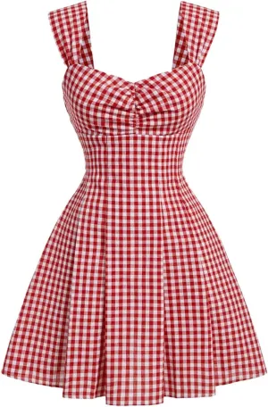 Milumia Women's Gingham Bow Knot Dress Sweetheart Neck Sleeveless A Line Short Dresses