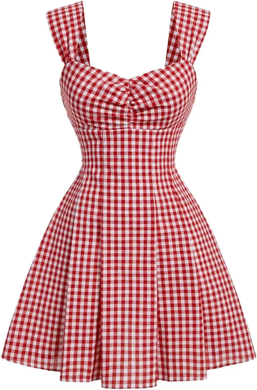 Milumia Women's Gingham Bow Knot Dress Sweetheart Neck Sleeveless A Line Short Dresses