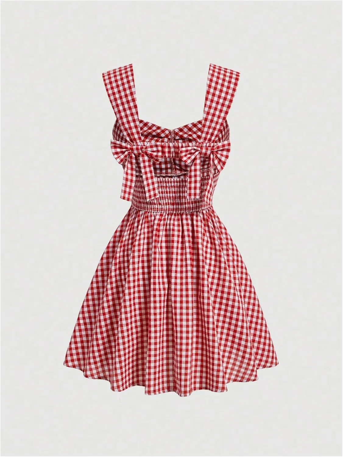 Milumia Women's Gingham Bow Knot Dress Sweetheart Neck Sleeveless A Line Short Dresses
