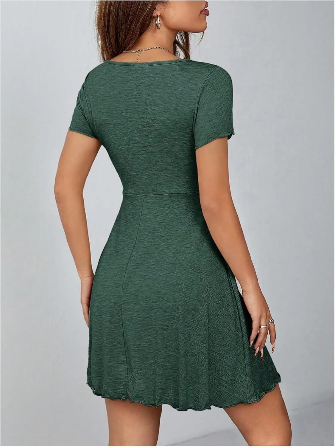 Milumia Women's Petite Knot Front V Neck Short Sleeve Flare Dress Ruched A Line Mini Dresses