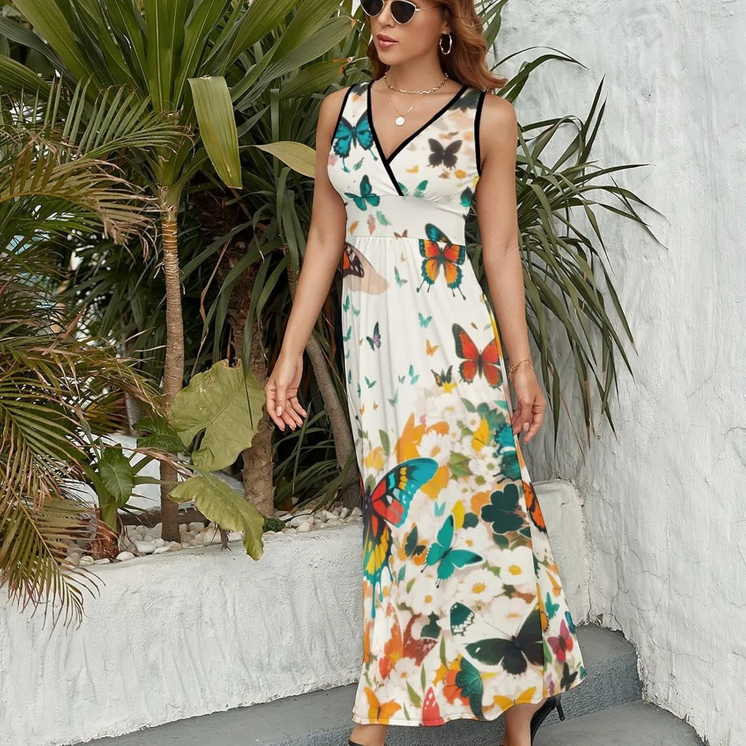 Monkey Summer Dresses for Women 2024 Casual Beach Sleeveless Sundress