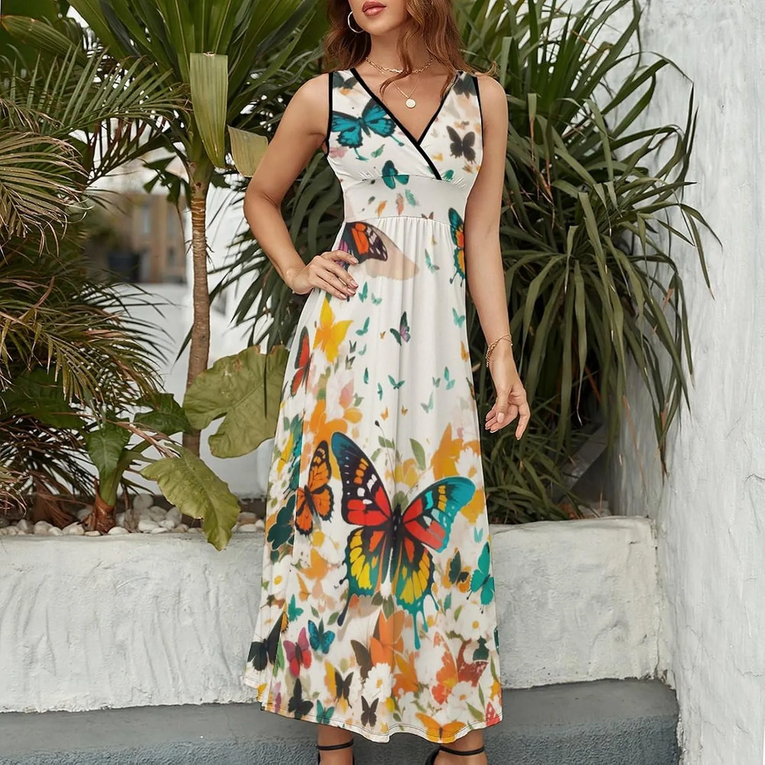 Monkey Summer Dresses for Women 2024 Casual Beach Sleeveless Sundress