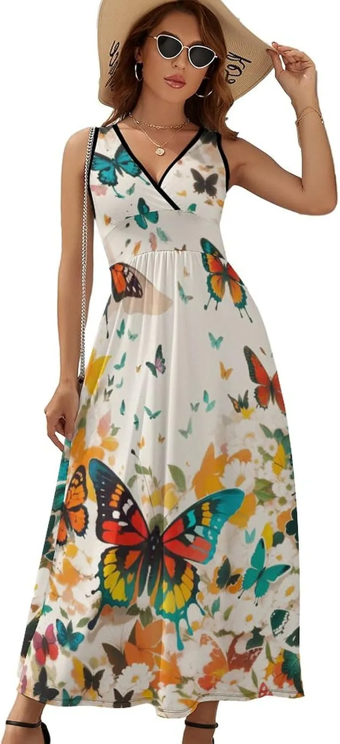 Monkey Summer Dresses for Women 2024 Casual Beach Sleeveless Sundress