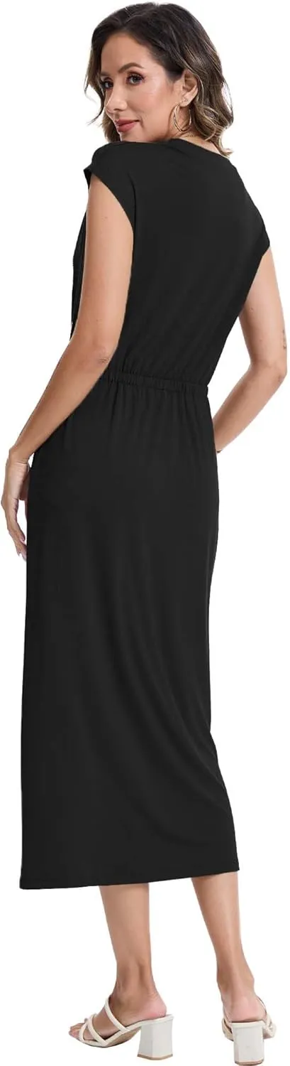 Moss Rose Women Spring Summer Maxi Dresses V-Neck Sleeveless Casual Long Formal Dress