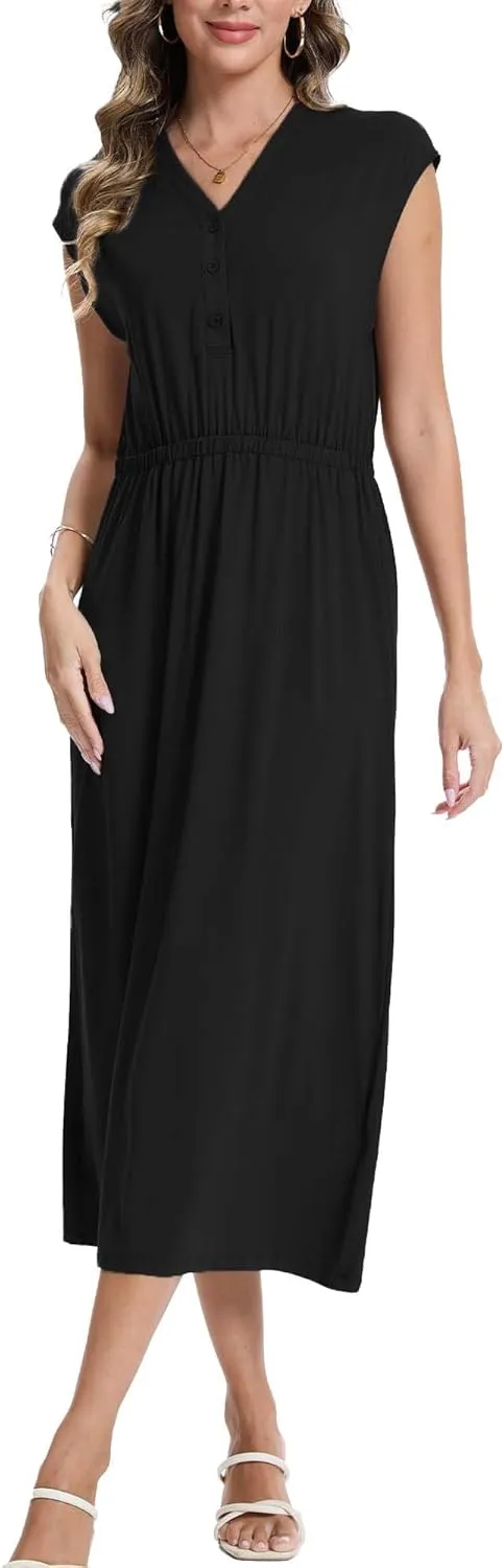Moss Rose Women Spring Summer Maxi Dresses V-Neck Sleeveless Casual Long Formal Dress