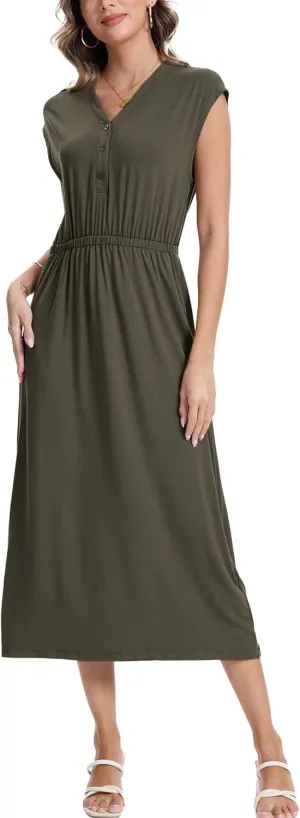 Moss Rose Women Spring Summer Maxi Dresses V-Neck Sleeveless Casual Long Formal Dress