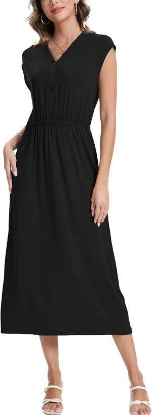 Moss Rose Women Spring Summer Maxi Dresses V-Neck Sleeveless Casual Long Formal Dress