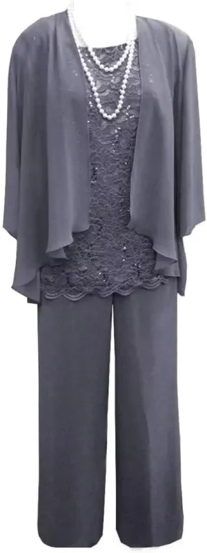 Mother of The Bride Pant Suits for Wedding Chiffon 3 Pieces Formal Pantsuits for Women Evening Party