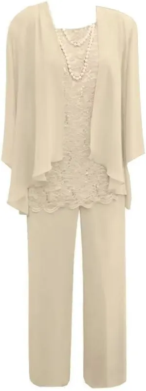 Mother of The Bride Pant Suits for Wedding Chiffon 3 Pieces Formal Pantsuits for Women Evening Party