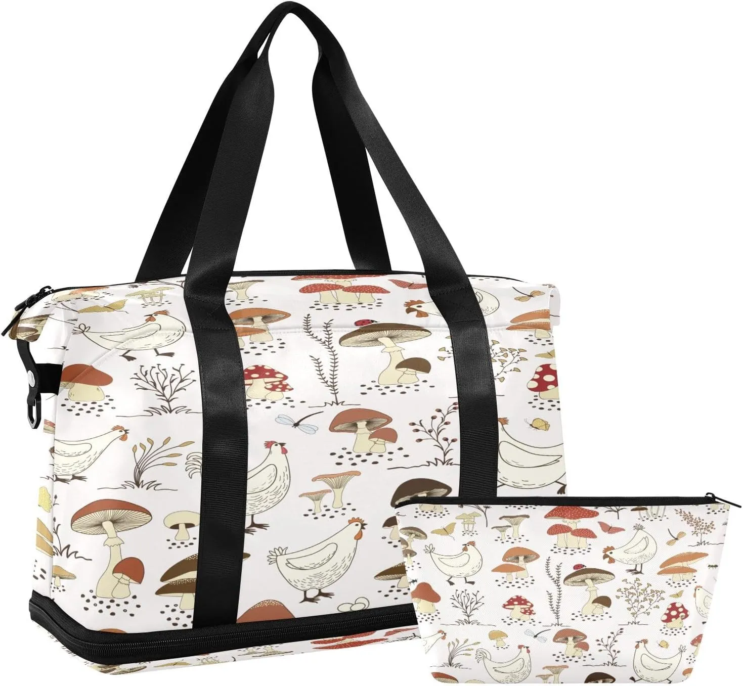 Mushroom Chick Sports Gym Bag with Waterproof Dry Wet Pocket, Travel Duffel Bag for Women MenWorkout Bag Fits Yoga, Swimming