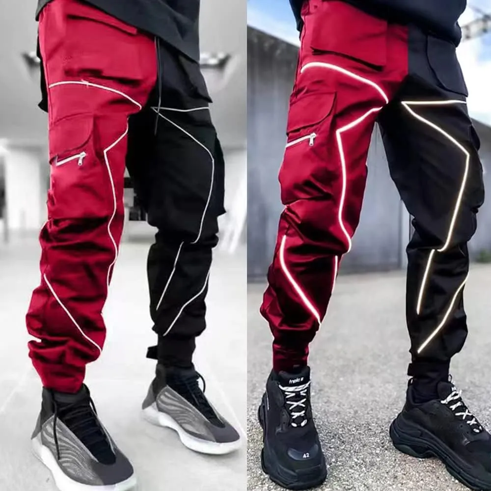 Nutriangee Men's Punk Rock Street Harem Pants, Reflective Technical Hip Hop Jogger Sport Pants