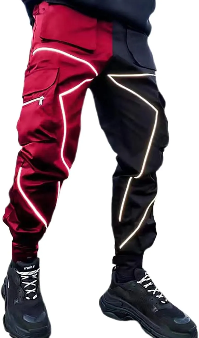 Nutriangee Men's Punk Rock Street Harem Pants, Reflective Technical Hip Hop Jogger Sport Pants