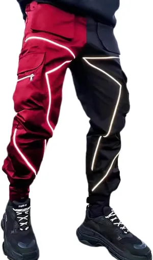 Nutriangee Men's Punk Rock Street Harem Pants, Reflective Technical Hip Hop Jogger Sport Pants