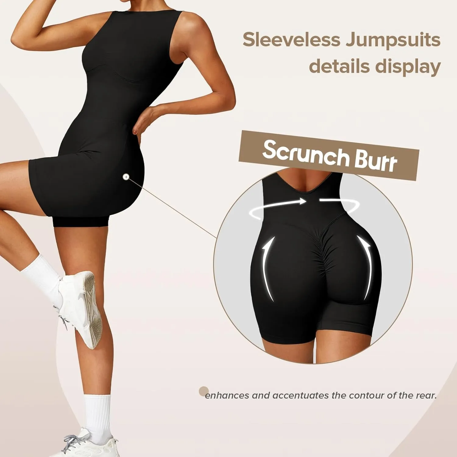 OEAK Scrunch Butt Jumpsuit Shorts for Women 5.5'' Booty Lift Short Unitard Backless Body Suits Workout Set V Back Rompers