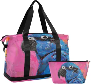 Oil Paint Parrot Sports Gym Bag with Waterproof Dry Wet Pocket, Travel Duffel Bag for Women MenWorkout Bag Fits Yoga, Swimming
