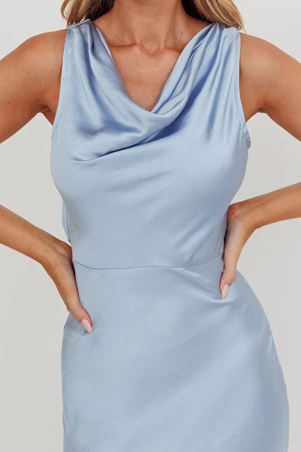 Ouyisha Satin Bridesmaid Dresses Maxi Open Back Cowl Neck Dress for Women Silk Wedding Guest Dresses 2025