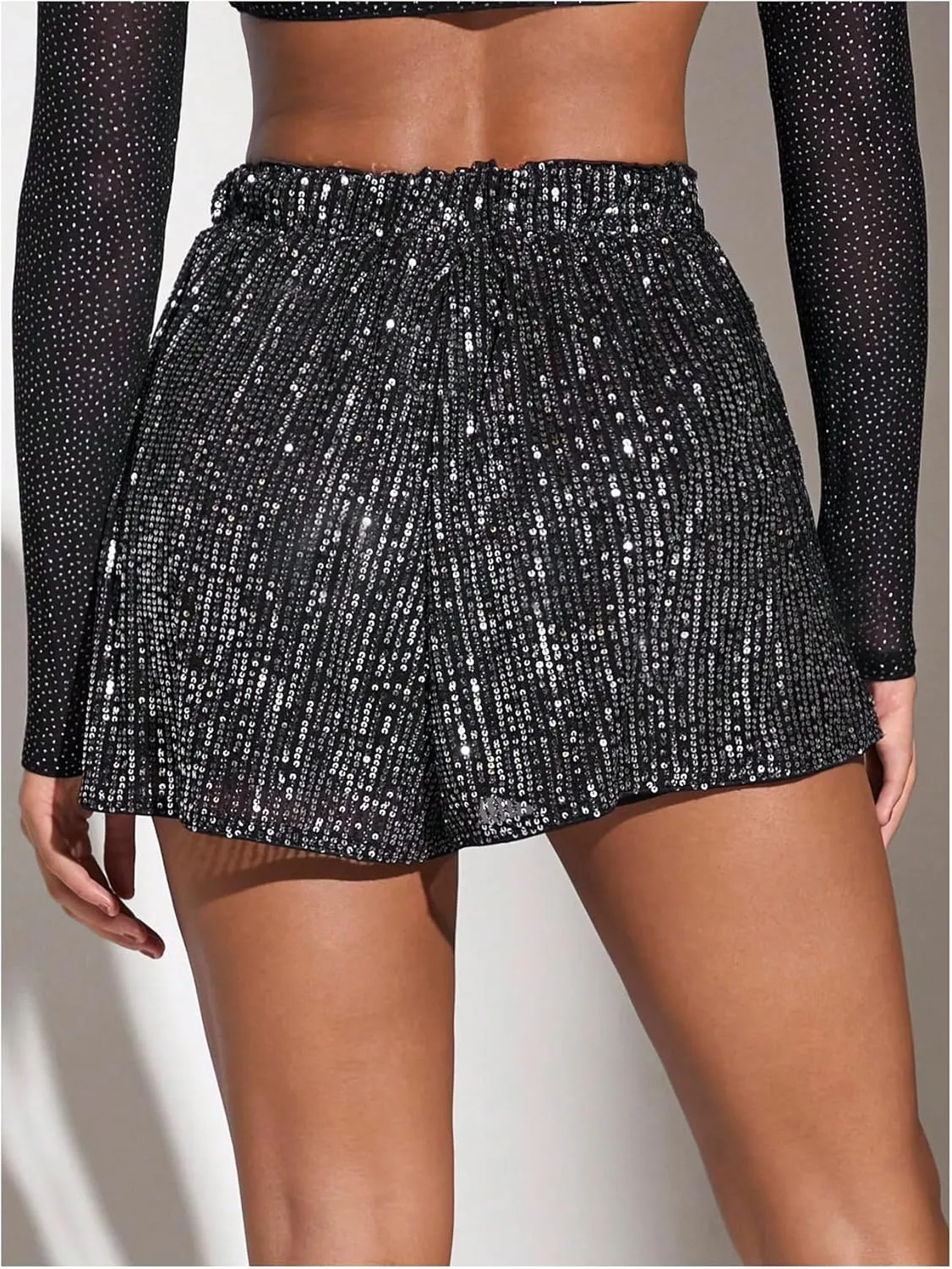 OYOANGLE Women's Sequin Glitter High Waisted Skirt Shorts Party Sparkly A Line Mini Skort