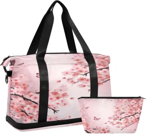 Peach Blossom Butterfly Sports Gym Bag with Waterproof Dry Wet Pocket, Travel Duffel Bag for Women MenWorkout Bag Fits Yoga, Swimming