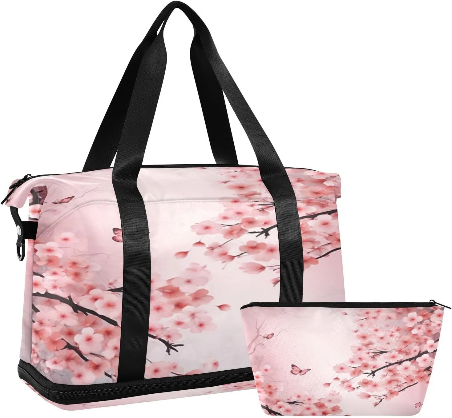 Peach Blossom Butterfly Sports Gym Bag with Waterproof Dry Wet Pocket, Travel Duffel Bag for Women MenWorkout Bag Fits Yoga, Swimming